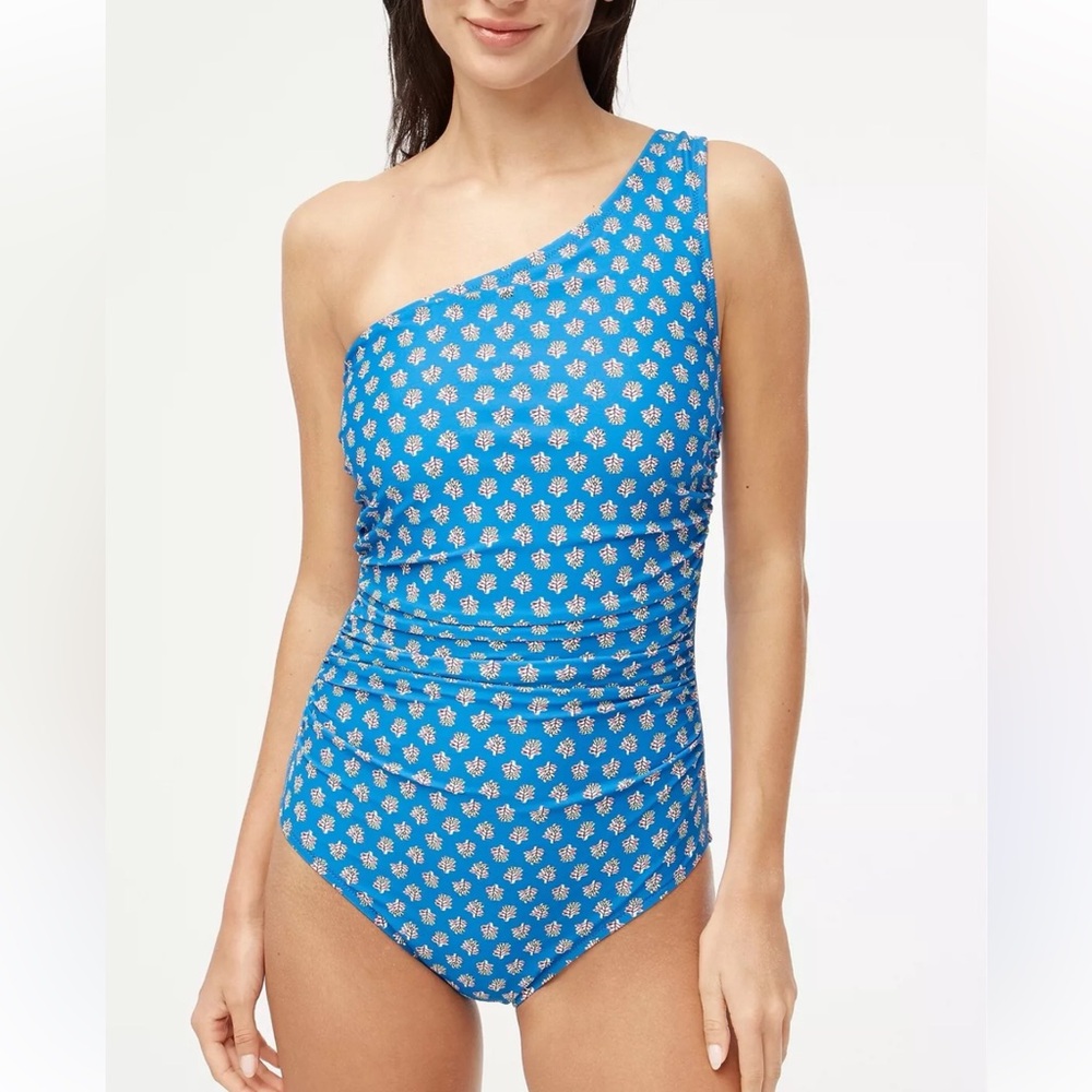 NWT J Crew one shoulder blue floral swimsuit Large